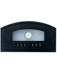 Gusseiserne Pizzaofentür mit Sichtfenster und Thermometer